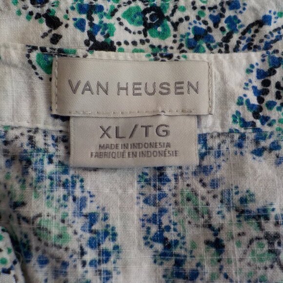 Van Heusen Blouse - Paisley - Cotton - White, Green, Blue - Size XL  (559) - Picture 2 of 6